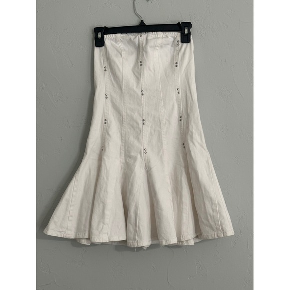 wild fable Dresses & Skirts - Wild Fable‎ White Denim Corset Mini Skirt XS Studded Flare A Line Festival